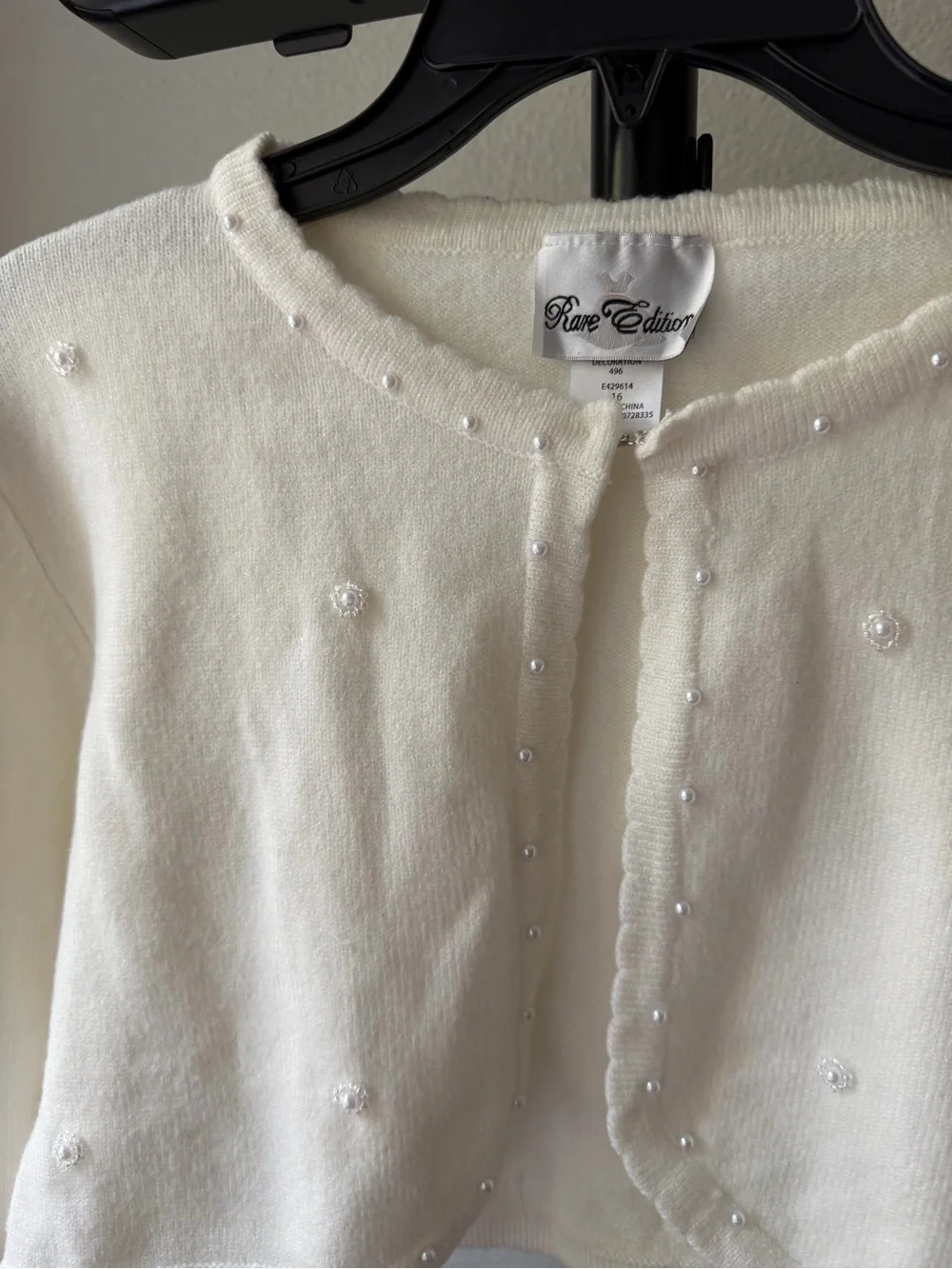 Rare Editions Girls Ivory Pearl-Embellished Cropped Cardigan Size 16